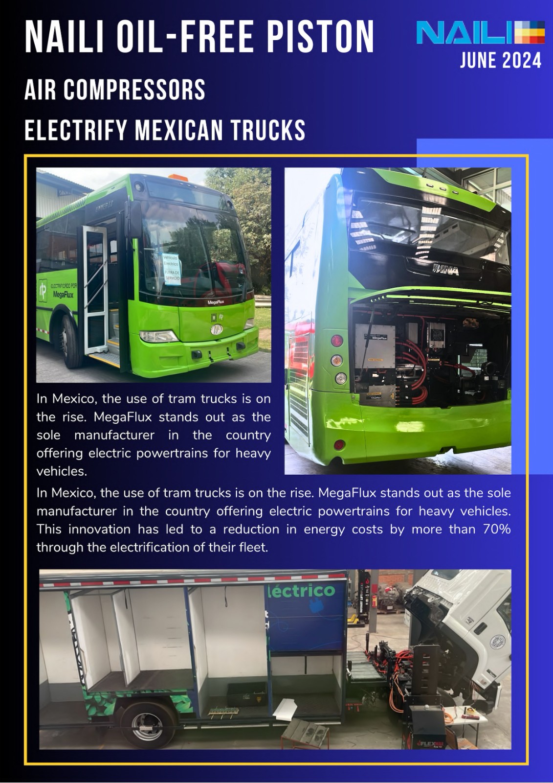 NAILI oil-free piston compressor used in electric vehicles in Mexico